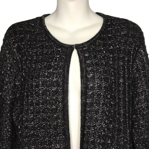 Black Cardigan Sweater with Textured Knit and Long Sleeves - Picture 3 of 7